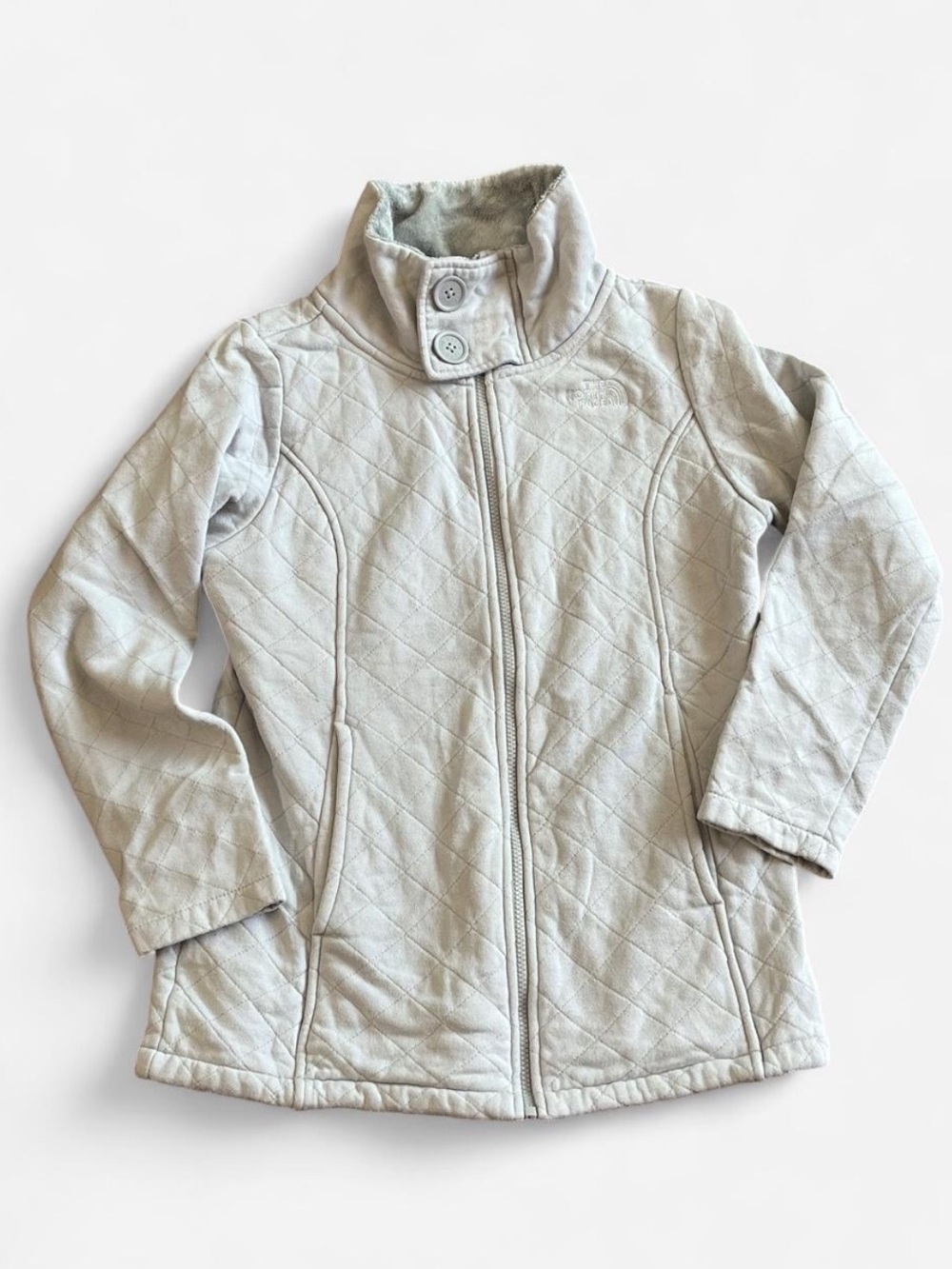 The North Face Kids Quilted Mock-Neck Jacket in Light Gray